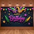 thumbnail image 1 of Clown Mask Design Banner Colorful Pattern Masquerade Display Gold Star Accent Feather Decoration Party Backdrop for Birthday Party Masquerade Event Carnival Celebration, 1 of 5