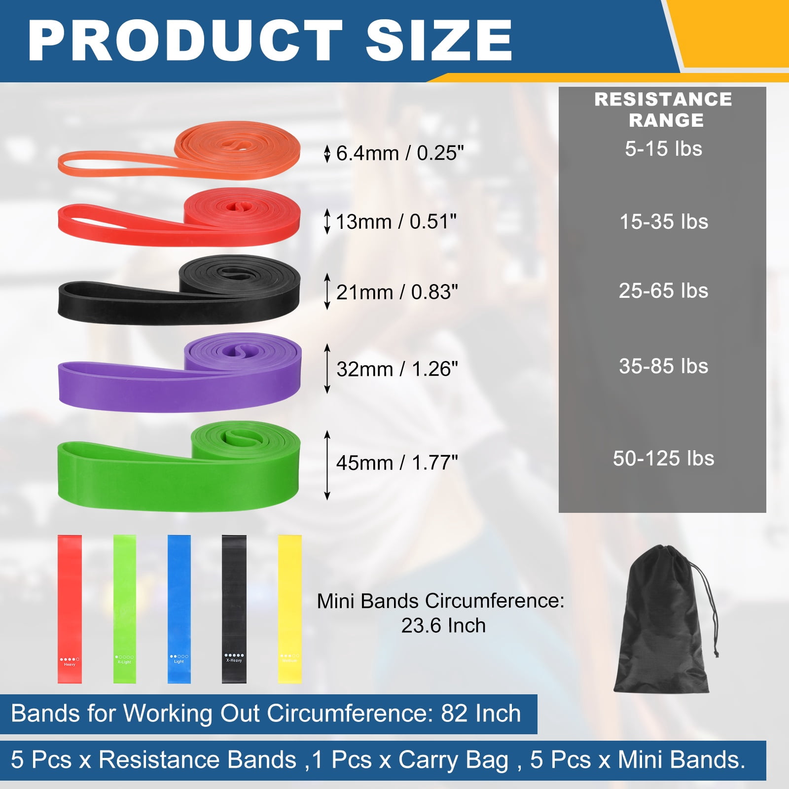 Uxcell Resistance Bands for Working Out, 5 Levels Pull Up Assistance Bands with Carry Bag & Mini Resistance Straps 5 Pcs & Multicolored/5 Colors