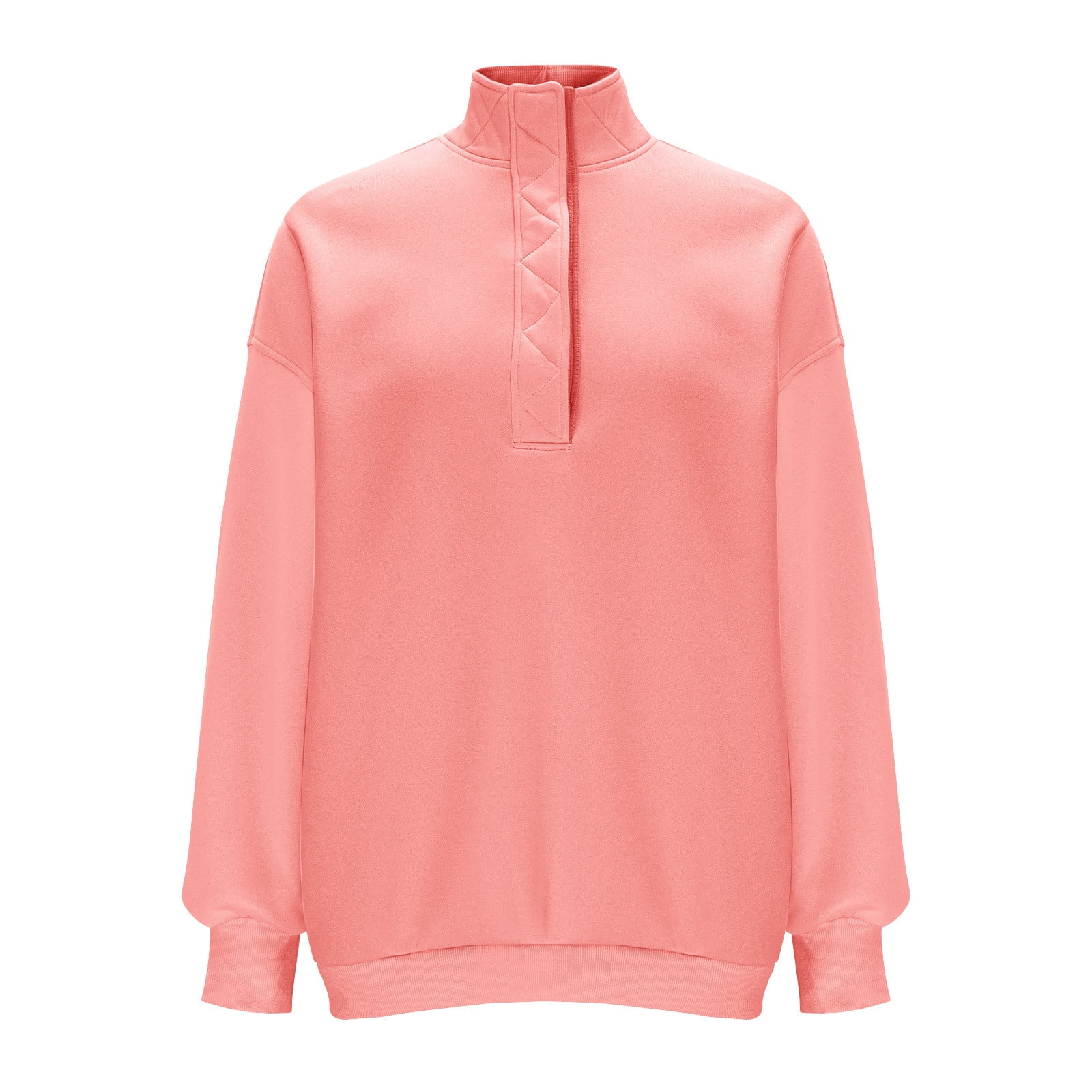 Women Oversized Sweatshirt Snap Button Mock Neck Winter Long