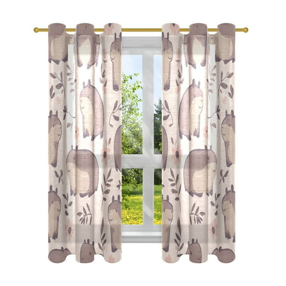 Many Groundhog Pattern Semi Sheer Curtains for Living Room Bedroom Set of 2 Insulated Window Drapes