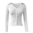 thumbnail image 4 of Fsqjgq Womens Tops Sweet Plus Size Blouse White Blouse Tops Shirt Women Fashion Solid Lapel Pleated Long Sleeve Right Shoulder Shirt Waist Slim Fit Blouse Going Out Tops Summer Tops Women M, 4 of 5