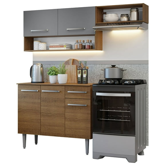 Cocina Integral Compacta Madesa Emilly 165cm Marrón/Gris 07