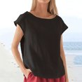 thumbnail image 3 of Fesfesfes Womens T Shirts Short Sleeve Women's Summer Fashion Cropped Sleeves Lapel V-Neck Cotton Line Loose Shirt Blouse V Neck Tops for Women 6(M), 3 of 6