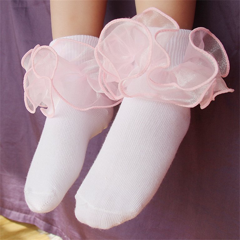 3 Pairs Little Girls Double Ruffle Lace Socks, Toddler Big Kids Frilly  Princess Dress Ankle Socks,Fit All Season