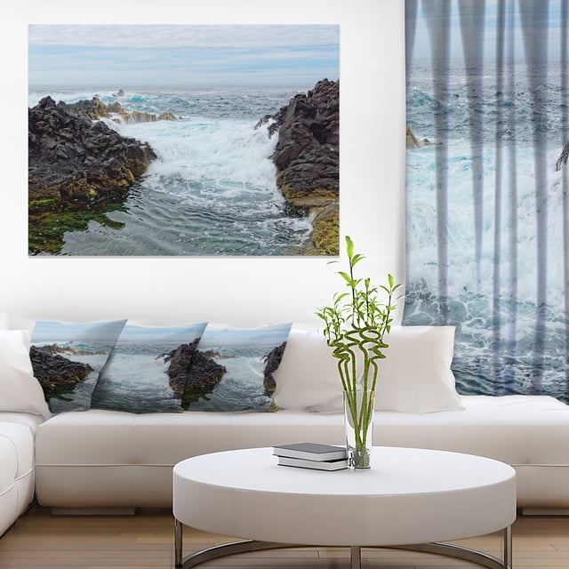 Splashing Waters to Mossy Rock - Extra Large Seashore Canvas Art