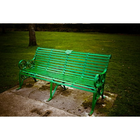 Laminated Poster Metal Outdoor Bench Green Seat Park Nature Laminated Poster Metal Outdoor Bench Green Seat Park Nature Print 24 X 36