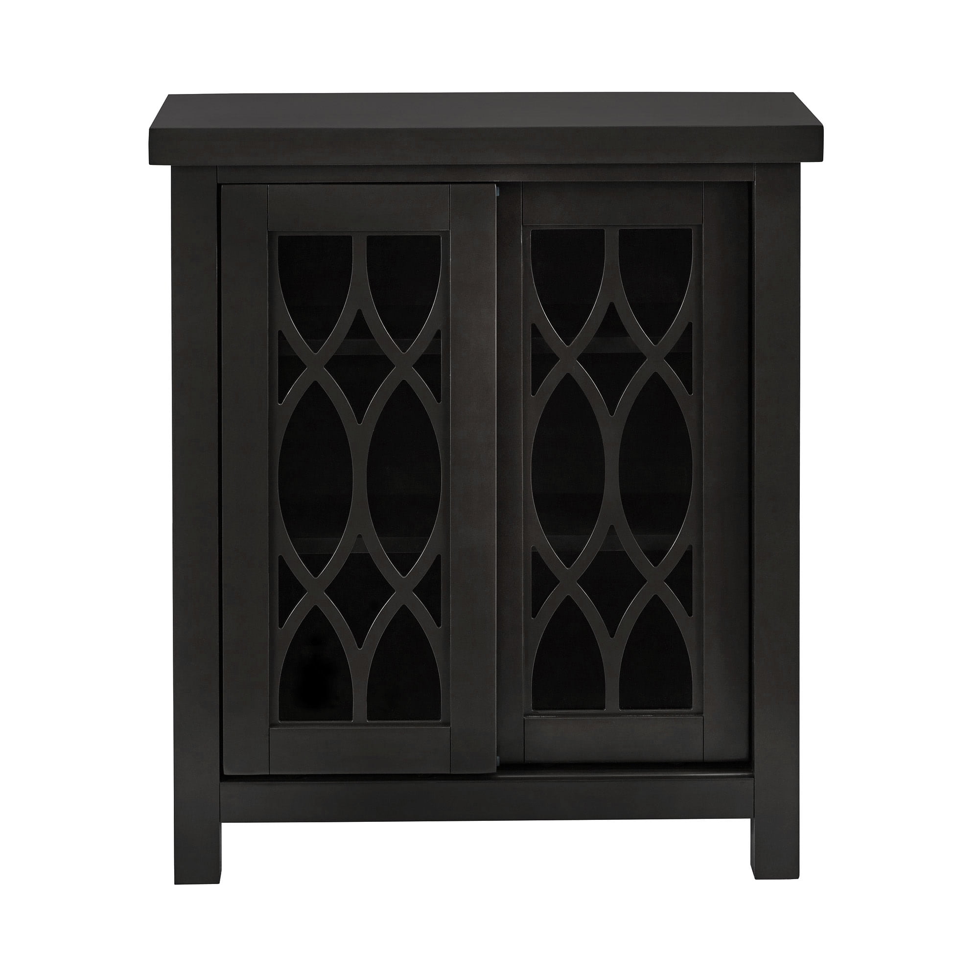 Weston Home Del Rey Geometric Glass Door Storage Cabinet with Adjustable Shelves, Black