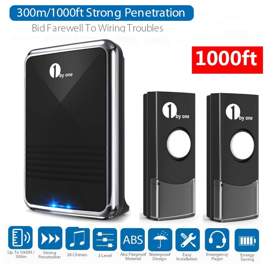 1byone 300m Long Range Wireless Doorbell with 36 Chimes Waterproof