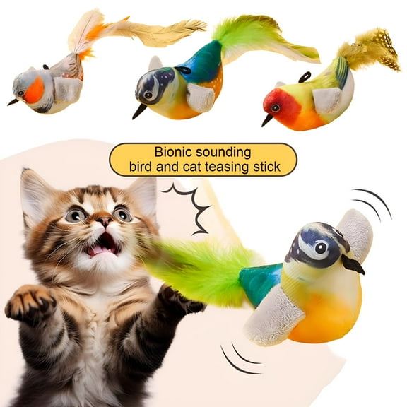 BESTSKY Interactive Chirping Bird Cat Toy Realistic Plush Bird Touch Activated Kitten Toy with Feather And Catnip for Cats Dogs Relieve Boredom