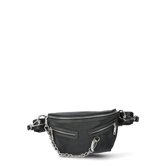 Madden NYC Women's Double Pocket Chain Fanny Pack, Black