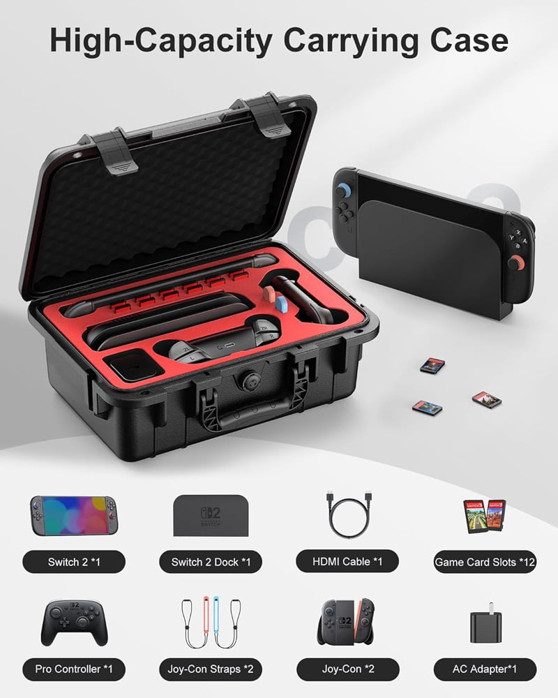 Waterproof Hard Carrying Case for Nintendo Switch 2, Professional