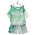 thumbnail image 4 of Caqnni Boy's 2 Piece Summer Beach Set Short Sleeve Tee with Elastic Waist Short Sets Cartoon Print 2PCS Set Gift Pajamas & Dailywear Set 5-6 Years,Green, 4 of 4