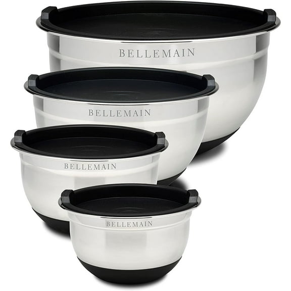 Bellemain 4-Piece Mixing Bowls with Lids Set, Airtight Stainless Steel Salad Bowls