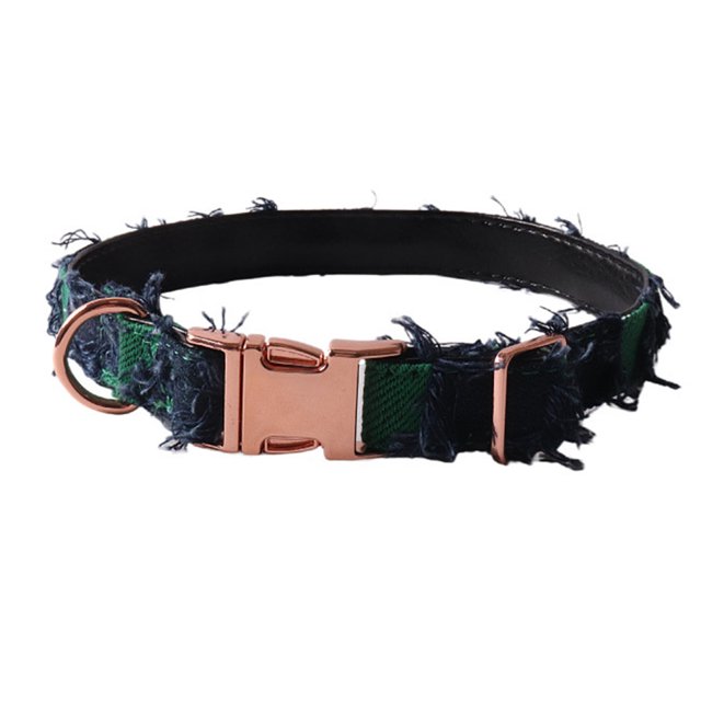 CSChome Pet Collar With Exquisite Workmanship Retro Denim Dog Collar - Tassel Decor, Comfortable Adjustable Plaid Pet Neck Strap