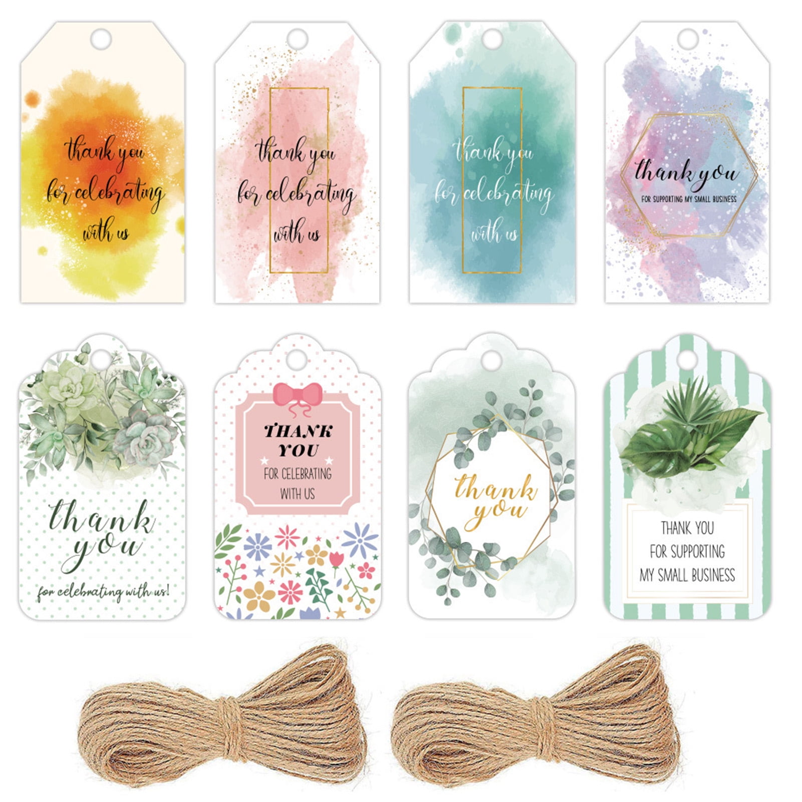 Dream Lifestyle 50 PCS Hanging Tags With 10m String,Thank You Color Printing Packing Gift Tags,Scallop Labels,Hanging Tags for Birthday,Wedding,Easter ...