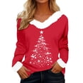 thumbnail image 1 of Hauts pour Femmes Décontractés à Imprimé de Noël, T-Shirt à Manches Longues à Col Rond, Doux, Grande Taille, Chemisier pour Femme, Rouge, 3TG, 1 of 4