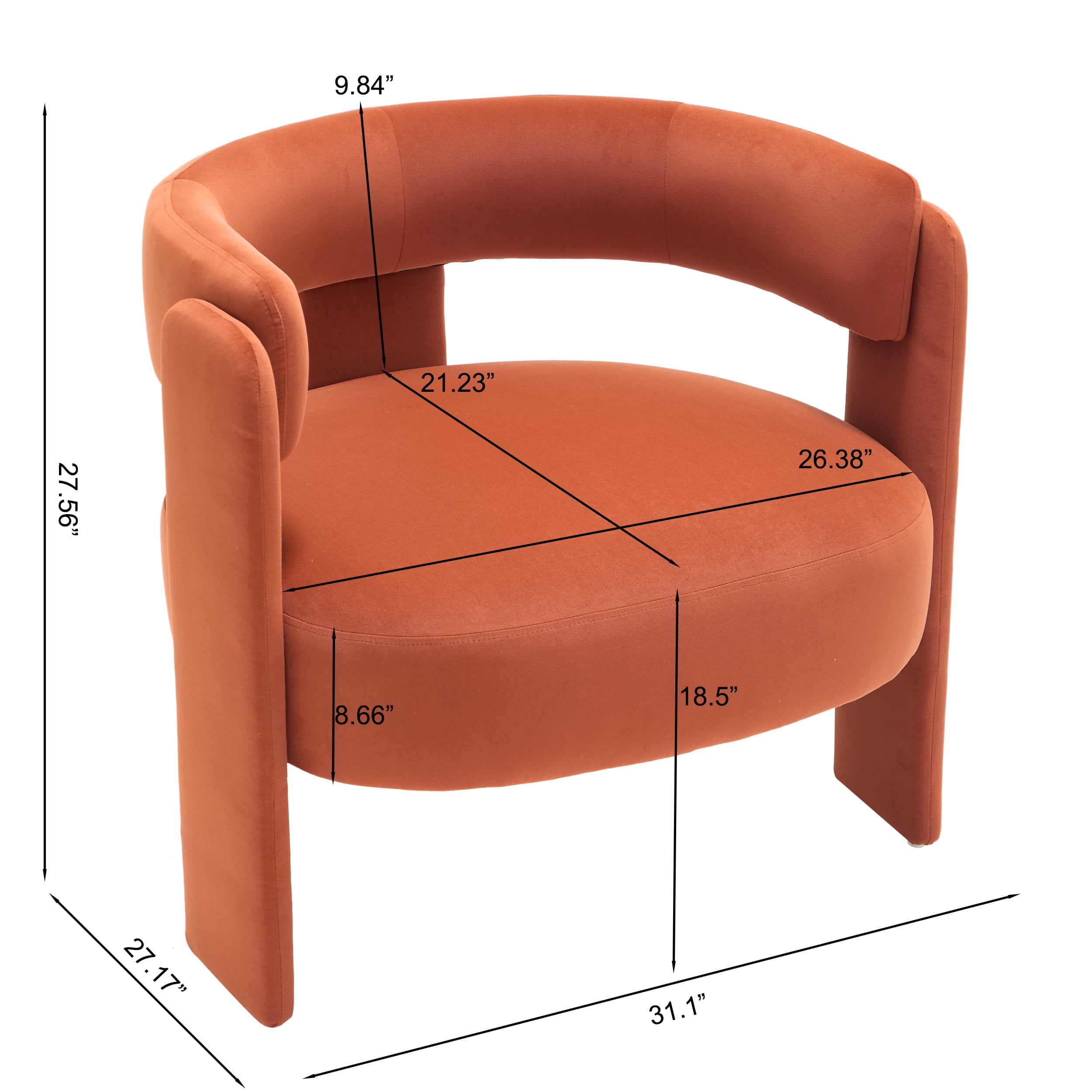 Aukfa Modern Velvet Barrel Accent Chair with 8.66" Thick Seat Cushion, Upholstered Armchair with 300 lb Weight Capacity for Living Room,Orange