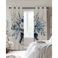 thumbnail image 3 of Blue Spring Floral Blackout Curtains, Light Blocking Print Window Curtains, Watercolor Summer Flowers Vintage Thermal Insulated Window Drapes for Living Room Kitchen Cafe 2 Panels, 104"W x 52"L, 3 of 9