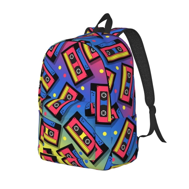 Fotbe Vintage Audio Cassettes Mochila de Lona con Estampado, Mochila Duradera, Mochila Versátil de Alta Calidad, Mochila Compacta Vintage-Small