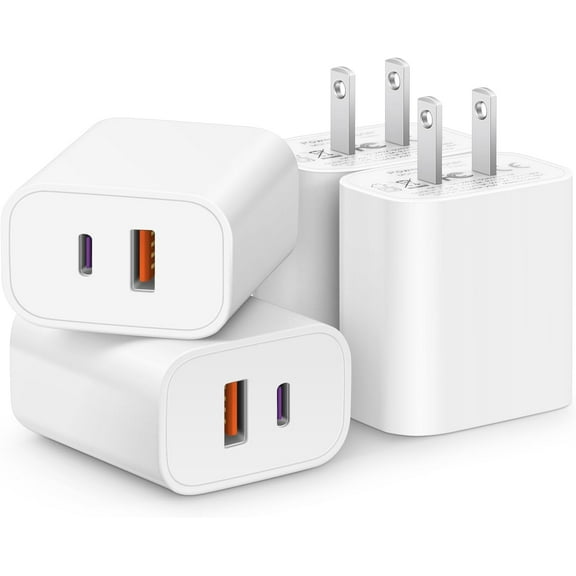 JOZASHON USB C Charger Block 12V Dual Fast Charging Wall Charger ETL Certified for iPad, Samsung, Google, Galaxy (4 Pack)