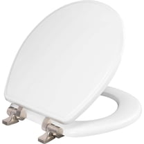 Weston Round Soft-Close Never-Loosens Brushed-Nickel-Hinge Enameled Wood Toilet Seat in White