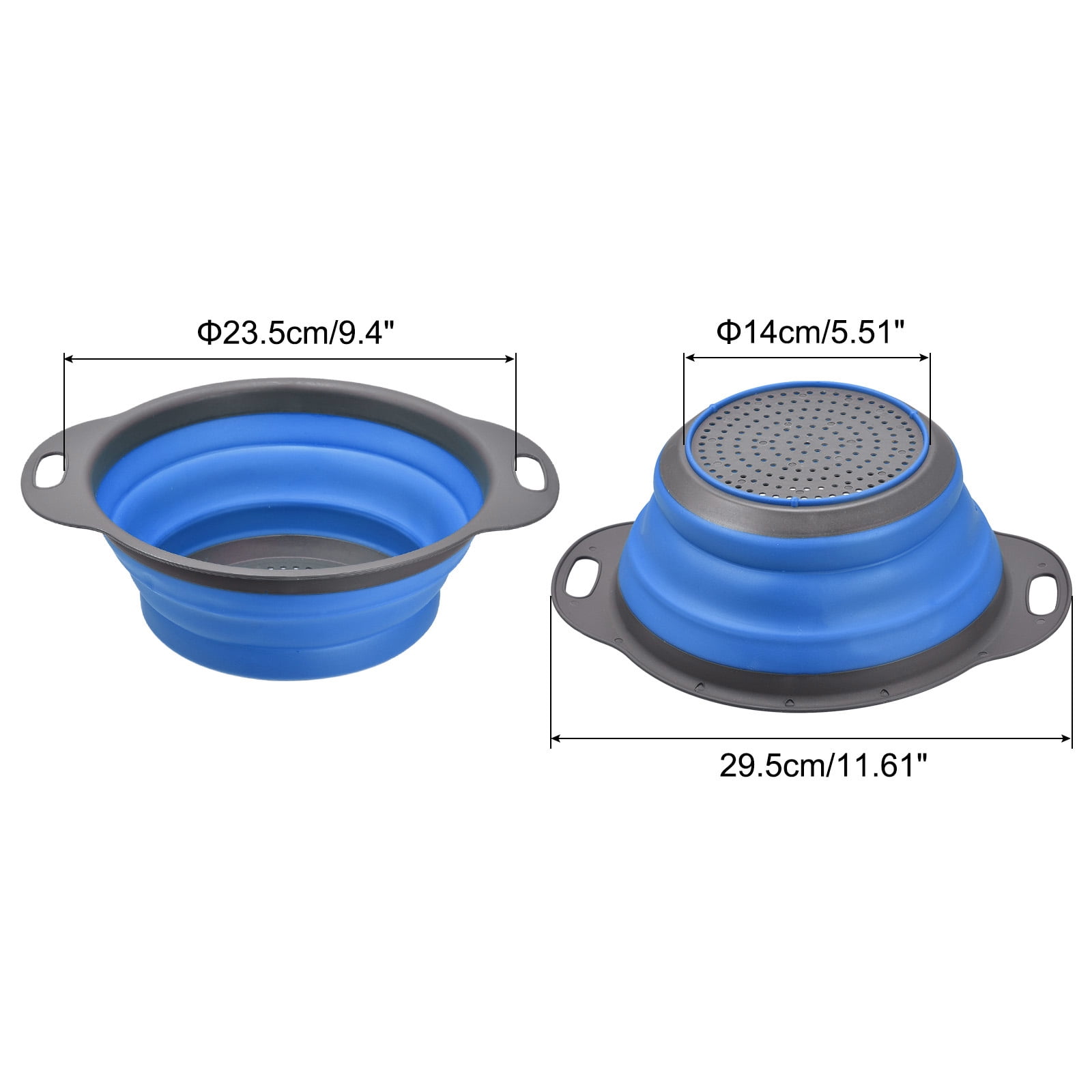 Unique Bargains Collapsible Colander Silicone Round Foldable Strainer Blue Diameter 9.4in