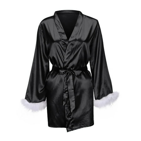 Midwennn Women s Four Season Sexy Home Solid Color V Neck Long Sleeved Lace Up Nightgown Full Body Lace Lingerie for Women plus Size Robe Women Lingerie
