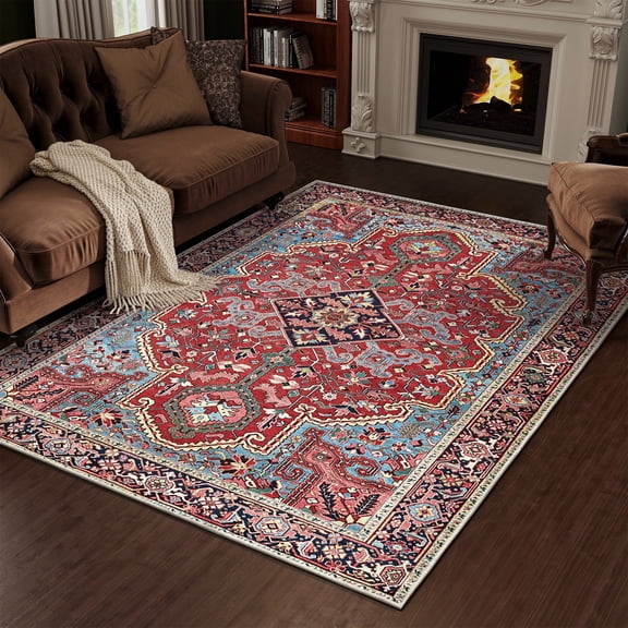WANLISELL Area Rugs for Living Room, 4.6' x 6.6' Soft Red Rug with Non-Slip Backing