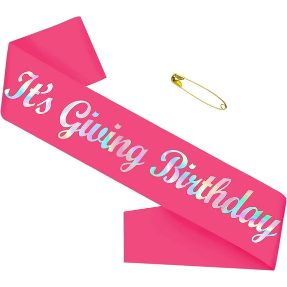 1 pcs It's Giving Birthday Sash with Iridescent Foil, Fun Hot Pink Birthday Sash Decorations for Girls Women 16th 18th 21st 30th 40th 50th 60th or Any Bday Party Supplies, Cute Bday Gifts