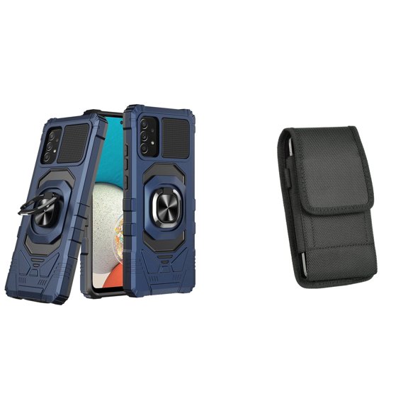 Case with Belt Holster Bundle for Samsung Galaxy A53 5G: Heavy Duty Shield Cover (Blue) and Vertical Nylon Phone Pouch