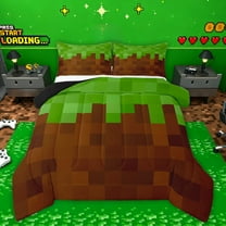 Homewish Pixel Geometric Bedding Comforter Set,Grid Checkered Twin Comforter Sets,Green Brown Bedding Set For Girls Boys,Super Cozy Room Decor Reversible,2pcs