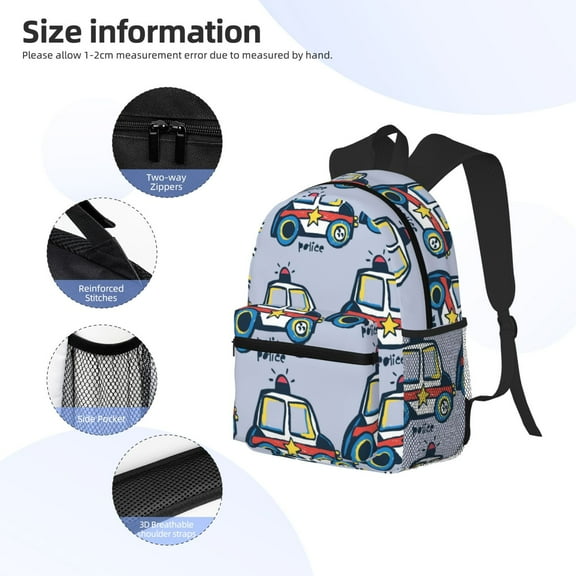 Gukieu Police Car Print Backpack, Waterproof Backpack with Adjustable Shoulder Straps, Suitable for Campus, Business, Travel, Unisex