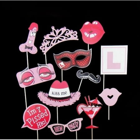 12-Piece Photo Booth Props Party Favor for Hen Party with Wineglass Lips