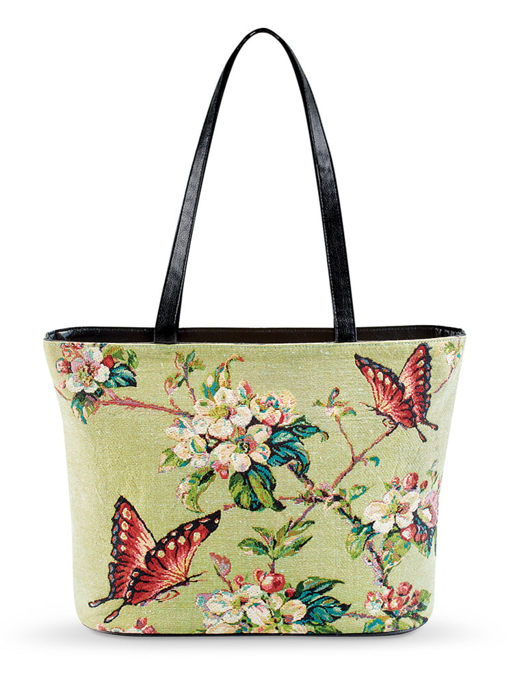 New Ladies Floral Butterfly Print Faux Leather 2 in 1 Shoulder Tote Bags 