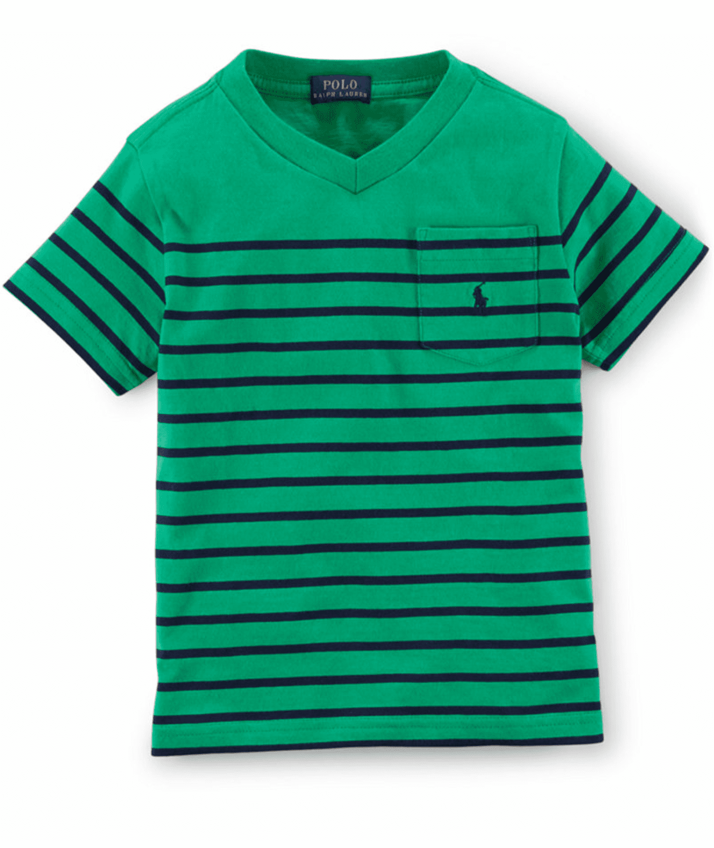 Ralph Lauren - Ralph Lauren Boys Striped Cotton V-Neck T-Shirt, Stem Green Multi, Size 2/2T 