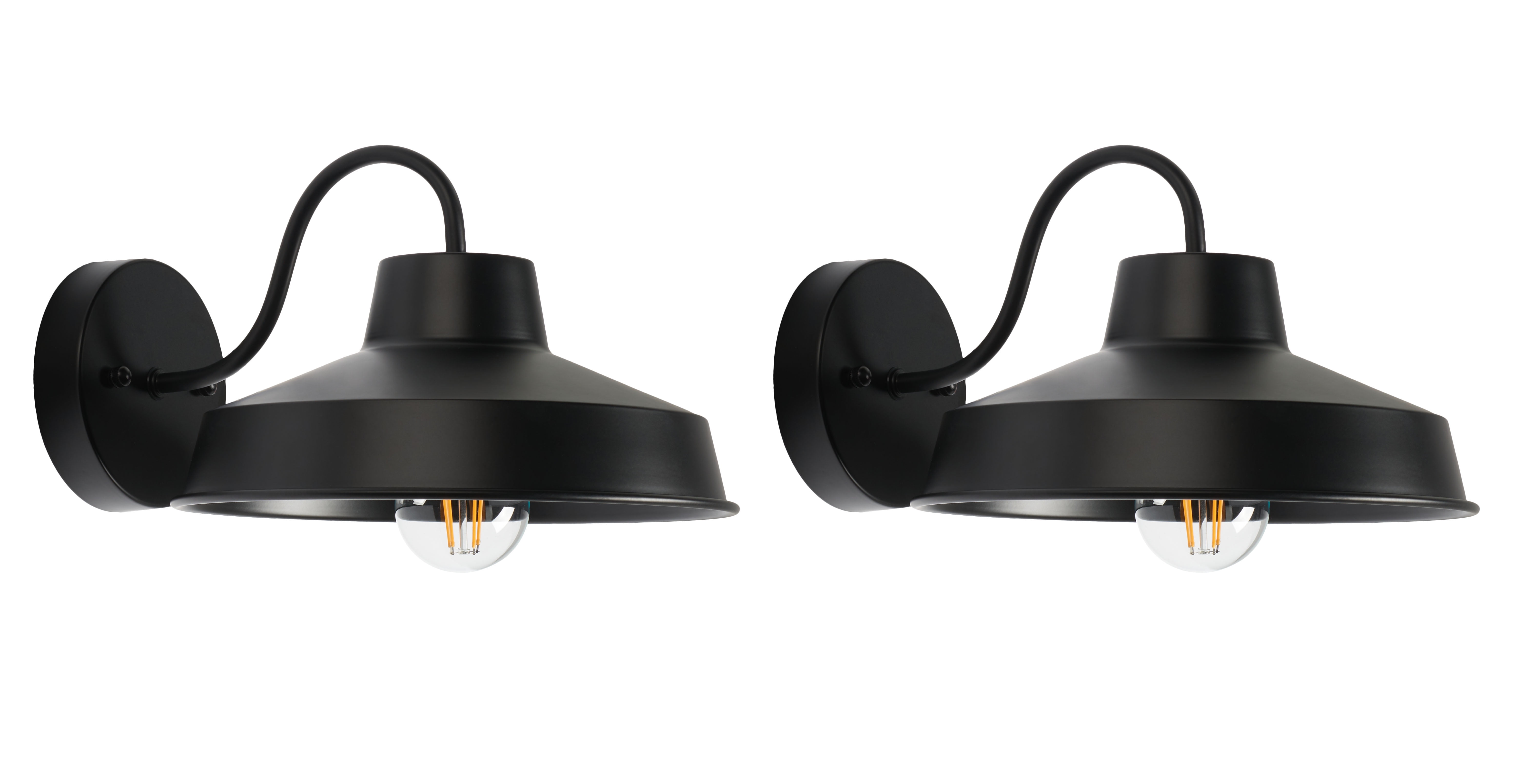 SAFAVIEH Quarry 2-Light A19 Black Steel Wall Sconce with Black Shade, Set of 2