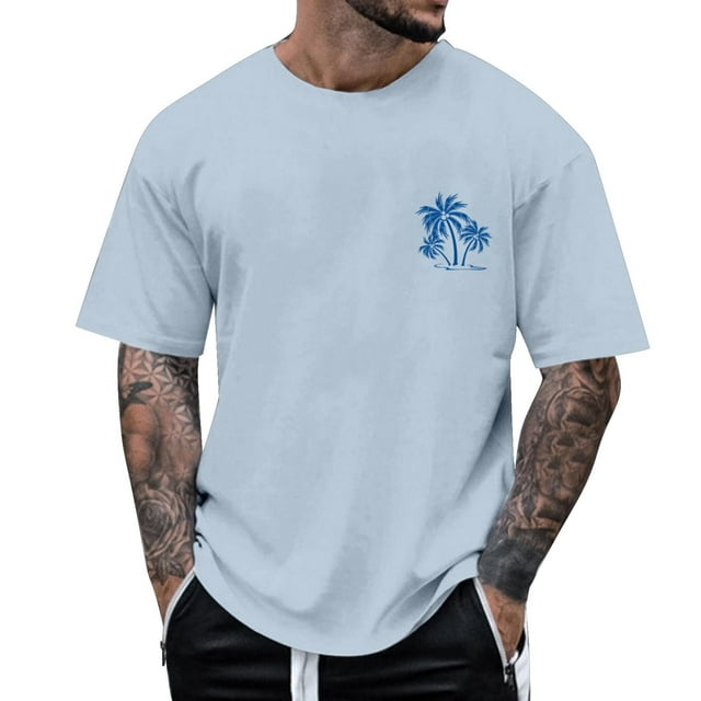 YDLCAFD T-Shirt pour Homme d'Été de Plage à Petit Imprimé d'Arbre Blouse à Manches Courtes Col Rond Hauts T-Shirt