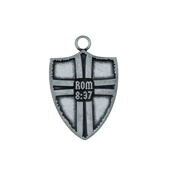 Romans 8:37-Antique Finish Battle Shield Necklace (4 Pack) by Shields of Strength