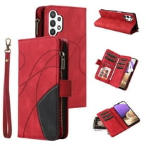 TECH CIRCLE Wallet Case for Samsung Galaxy A23 5G, Galaxy A23 5G Case for Women Men Durable PU Leather Kickstand Magnetic Buckle Flip Folio Strap Wristlet Zipper Card Holder Phone Cases,Red