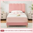 thumbnail image 5 of 2024 New Twin Bed Frame for Boys & Girls, Velvet Upholstered Platform Bed Frame with Headboard, Strong Wooden Slats, Noise-Free,No Box Spring Needed, Easy Assembly, 5 of 9