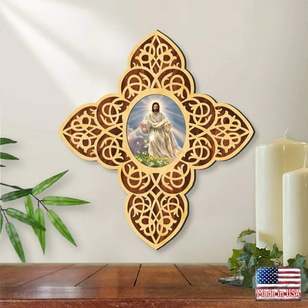G. Debrekht 88481-DG Jesus Light Filigree Wooden Cross by D. Gelsinger - Inspirational Icon Decor
