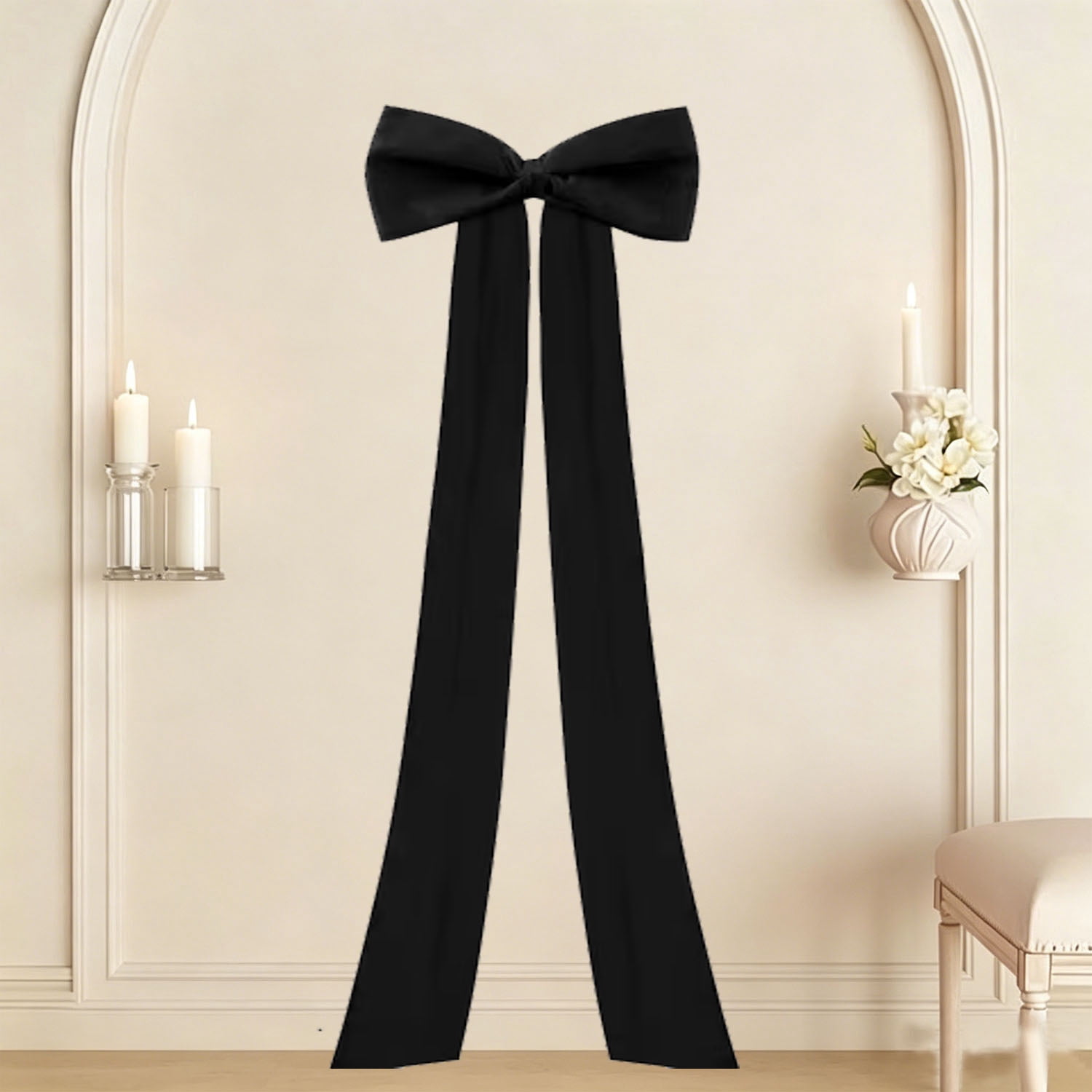 Meikd Extra-Large Decorative Bow: Giant Bow with Long Tassels—Perfect for Gift Decorations, Wedding Arches, Holiday Parties, and Christmas Trees (Black)