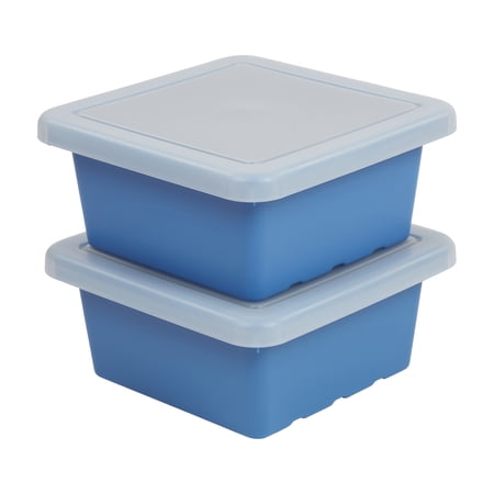 ECR4Kids Stackable Square Bins with Non-Snap Lids Multipurpose Organization French Blue 2-Pack
