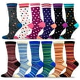 thumbnail image 2 of TeeHee Women's Value 12-Pack Fun Crew Socks (Dots and Stripe), 2 of 11