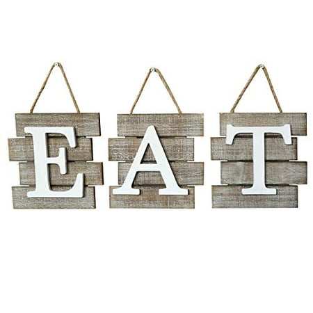 Barnyard Designs Eat Sign Wall Decor for Kitchen and Home, Distressed Natural, Rustic Farmhouse Country Decorative Wall Art 24