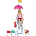 thumbnail image 2 of Barbie Career Lifeguard Playset, Blonde Doll, Swim Outfit, Lifeguard Chair, Umbrella, Megaphone, Binoculars, 2 Flags, Dog Figure and More, 2 of 4