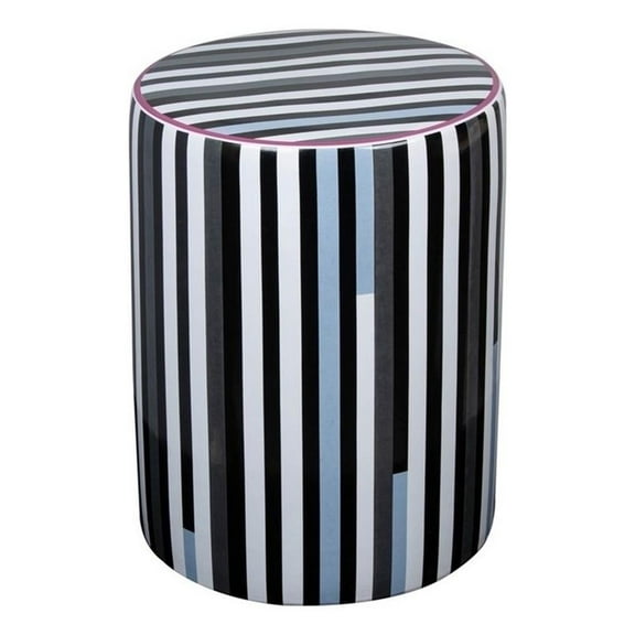 Pemberly Row Ceramic Stool in Modern Black and White Stripes Print