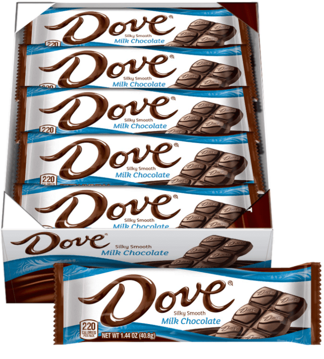 DOVE Milk Chocolate Singles Size Candy Bar 1.44Ounce Bar 18Count Box