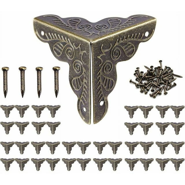 Esquina vintage de 40 piezas, esquina de muebles de metal antiguo, esquinas protectoras para cajas y muebles de estilo vintage,-25x35 mm