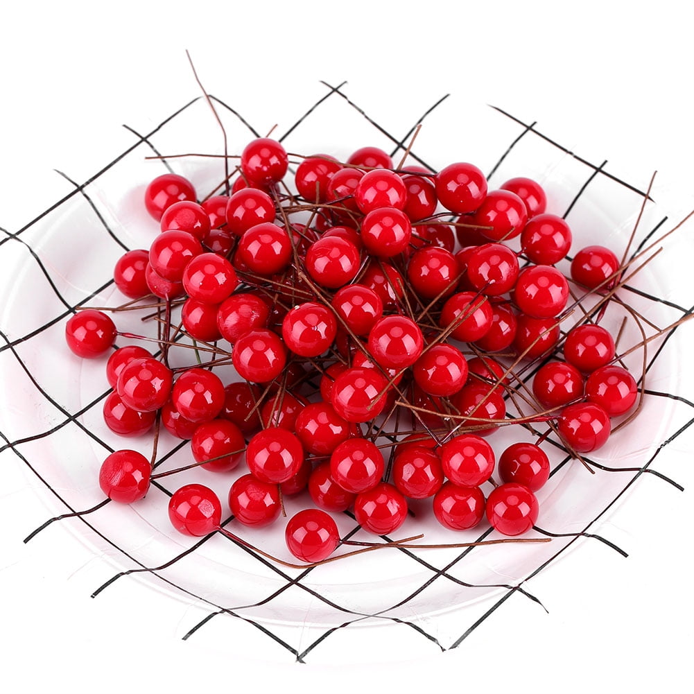 100Pcs Artificial Red Holly Berry Berries 8mm Home Garland Christmas Decoration 